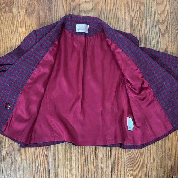 Vintage Pendleton Houndstooth Wool Crop Blazer Jacket Blue Red Sz 8 Petite - Picture 3 of 14